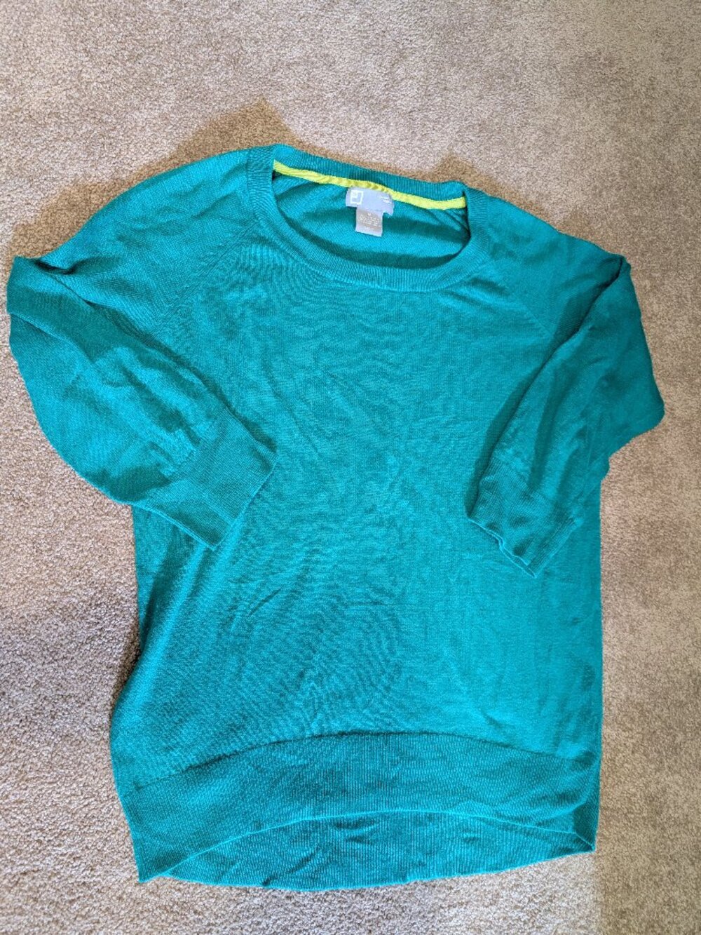 Cashmere blend 3/4 sleeves green light weight sweater size medium